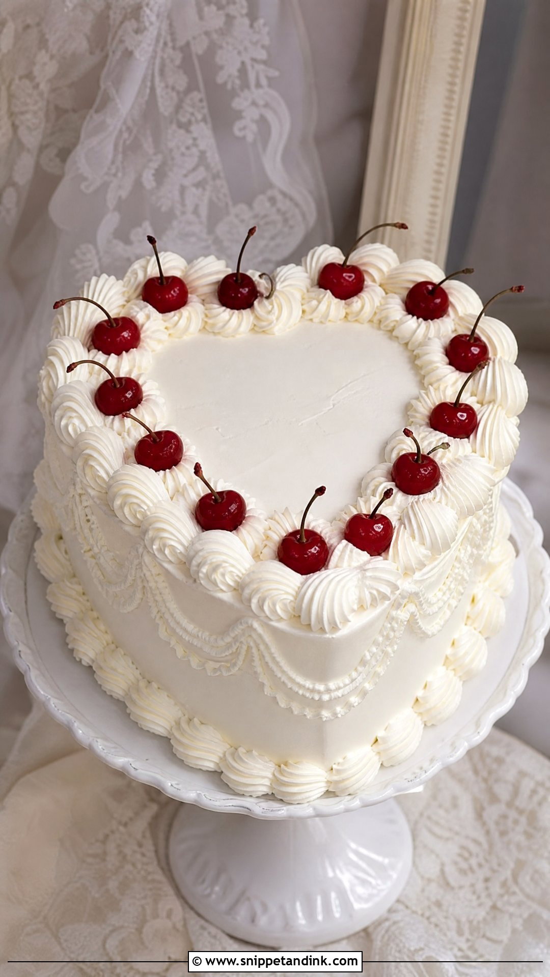 White Heart Wedding Cake With Cherries - Snippet and Ink - 30 White Heart Cake Ideas for Wedding