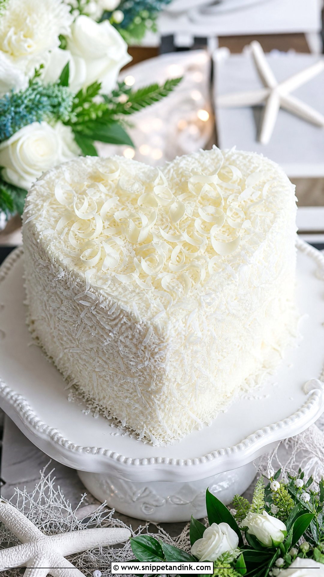 White Heart Wedding Cake With Coconut - Snippet and Ink - 30 White Heart Cake Ideas for Wedding