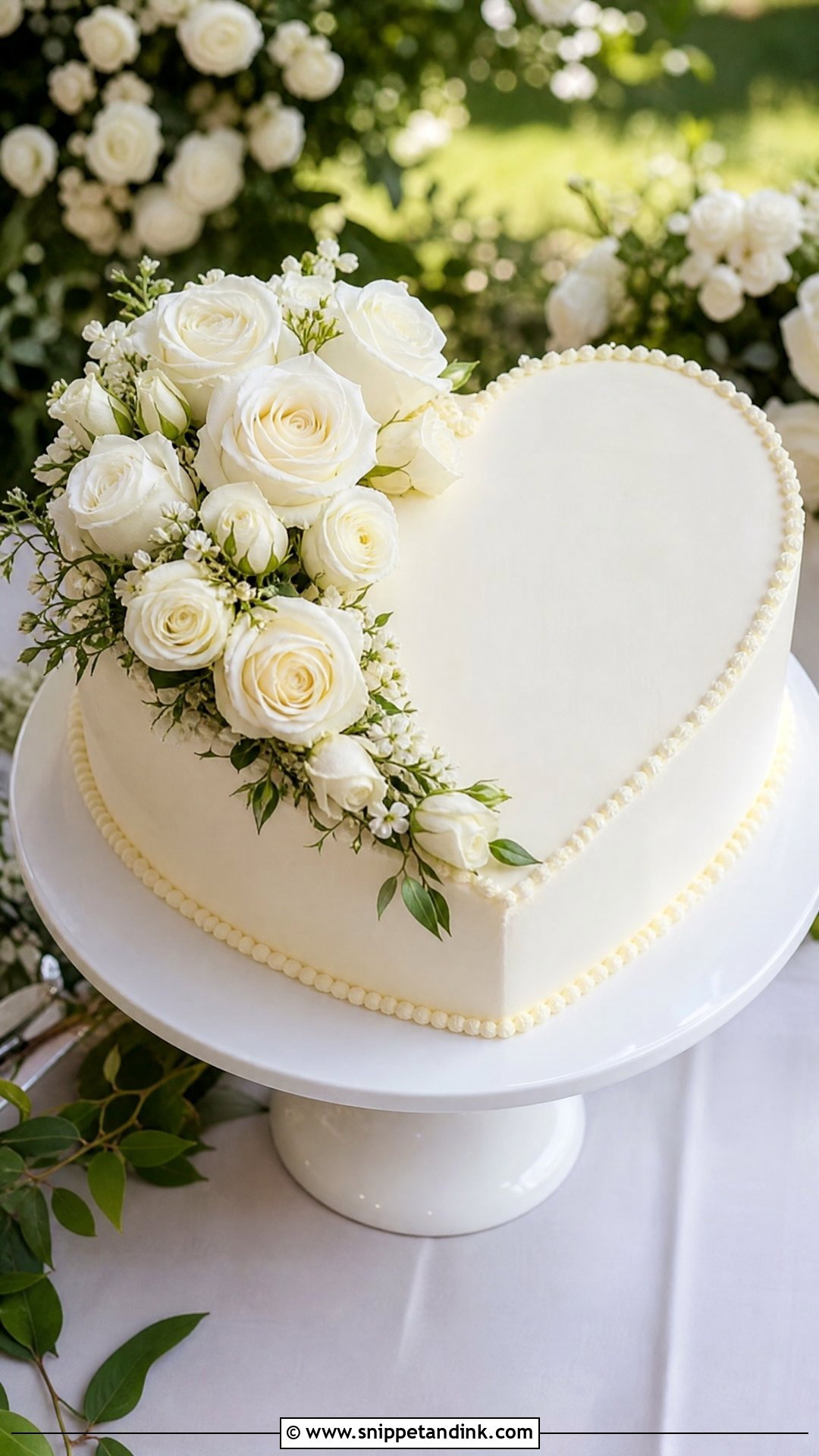 White Heart Wedding Cake With Fresh Roses - Snippet and Ink - 30 White Heart Cake Ideas for Wedding