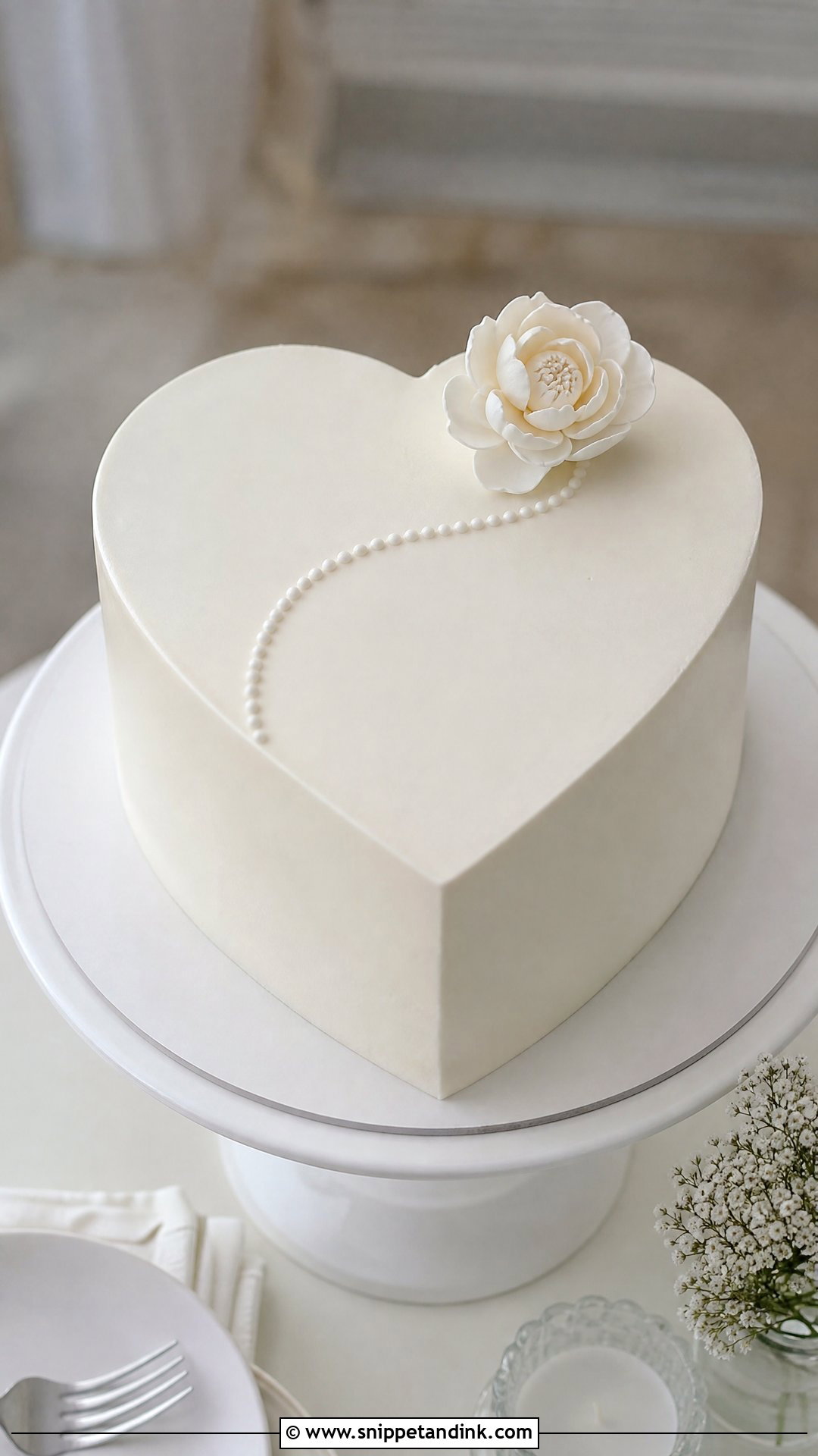 White Heart Wedding Cake With Minimal Frosting - Snippet and Ink - 30 White Heart Cake Ideas for Wedding