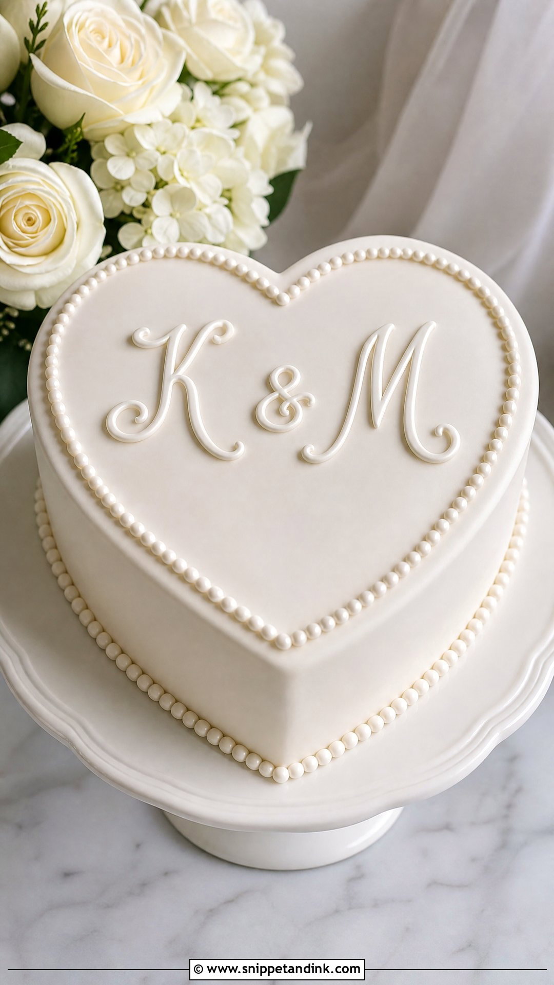 White Heart Wedding Cake With Monogram - Snippet and Ink - 30 White Heart Cake Ideas for Wedding