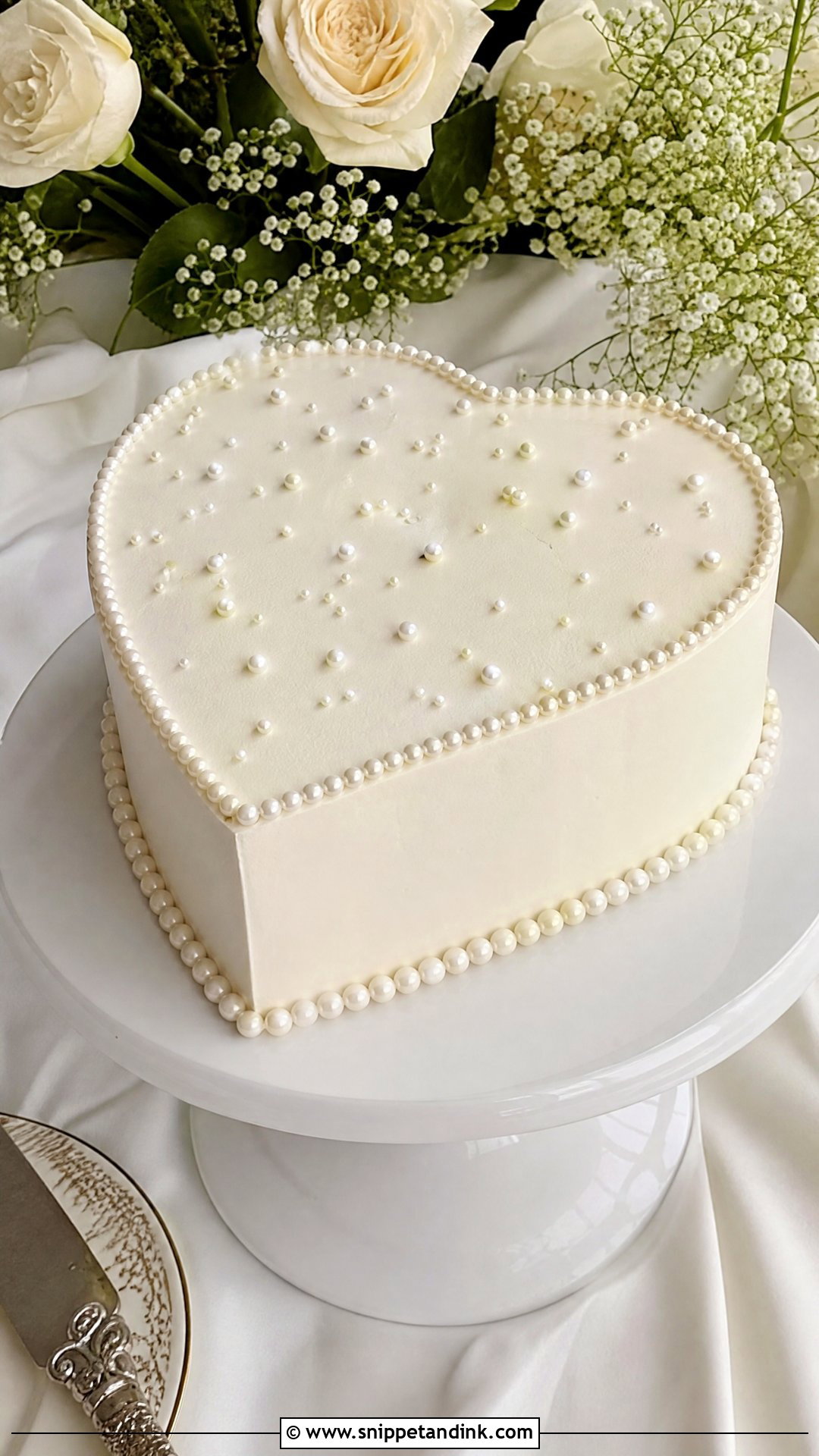 White Heart Wedding Cake With Pearls - Snippet and Ink - 30 White Heart Cake Ideas for Wedding