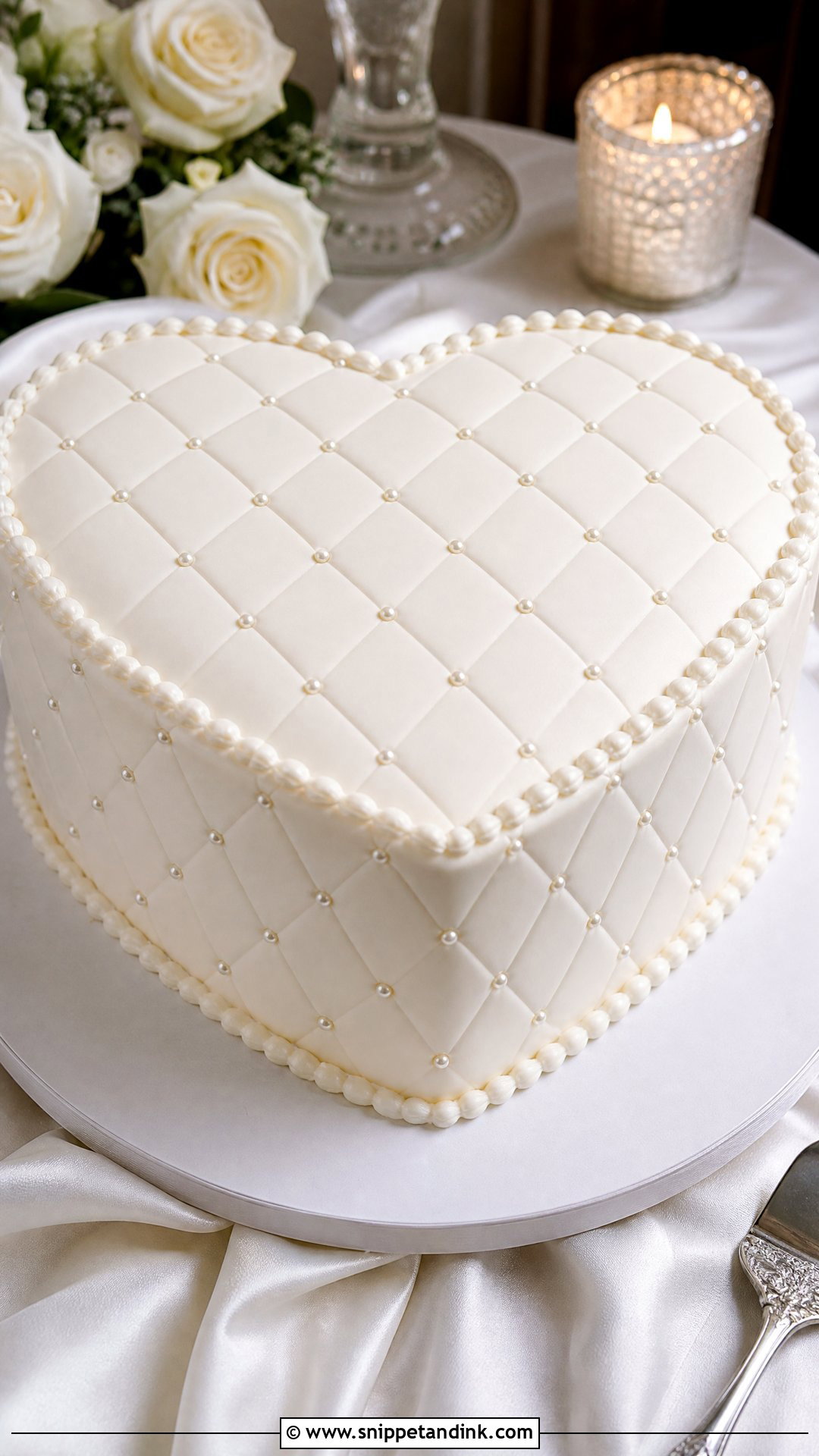 White Heart Wedding Cake With Quilted Pattern - Snippet and Ink - 30 White Heart Cake Ideas for Wedding