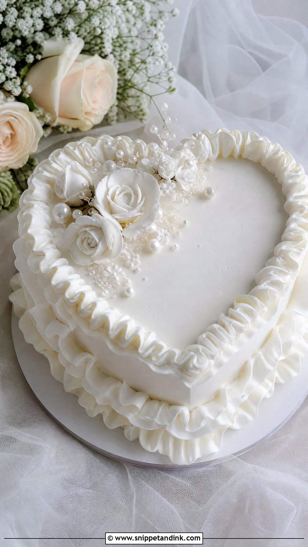 White Heart Wedding Cake With Ruffles - Snippet and Ink - 30 White Heart Cake Ideas for Wedding