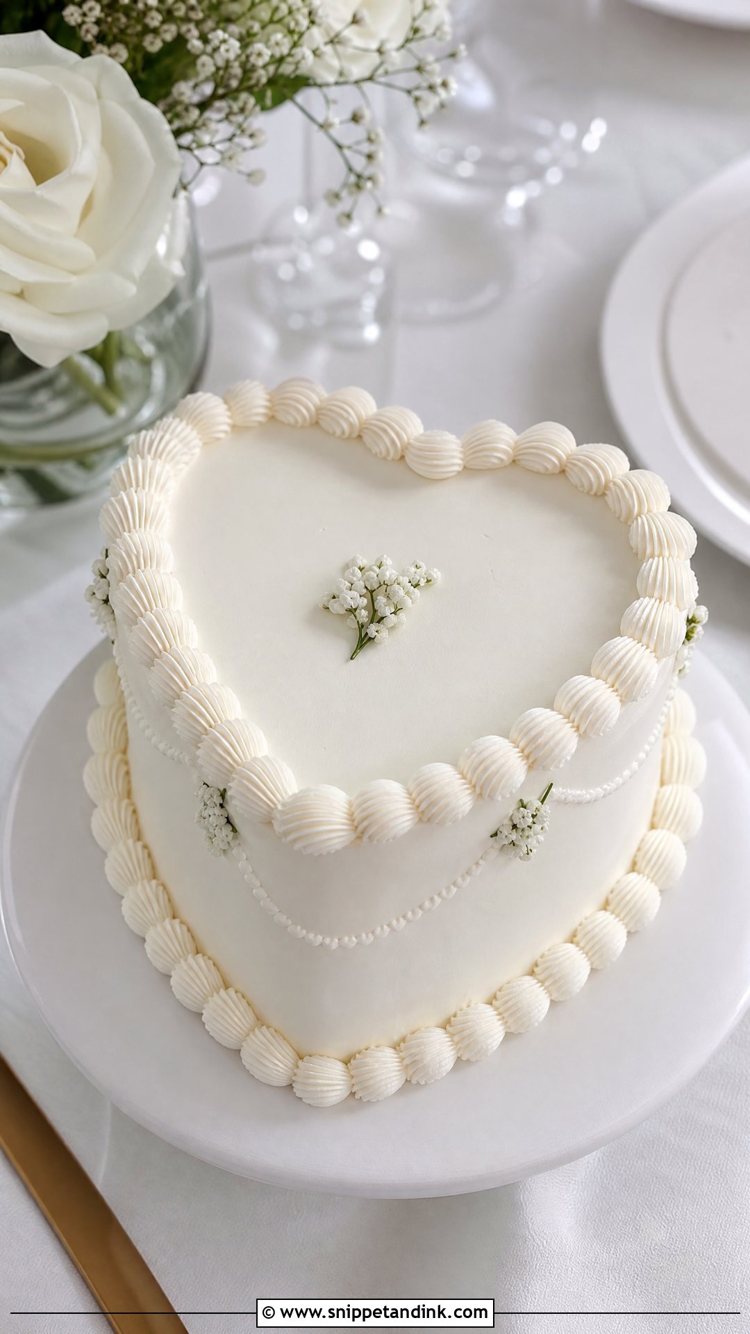 White Heart Wedding Cake With Scalloped Border - Snippet and Ink - 30 White Heart Cake Ideas for Wedding