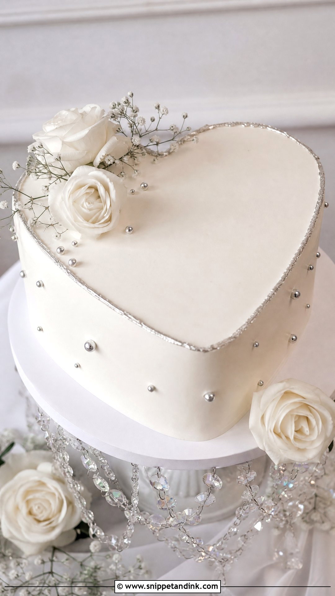 White Heart Wedding Cake With Silver Accents - Snippet and Ink - 30 White Heart Cake Ideas for Wedding