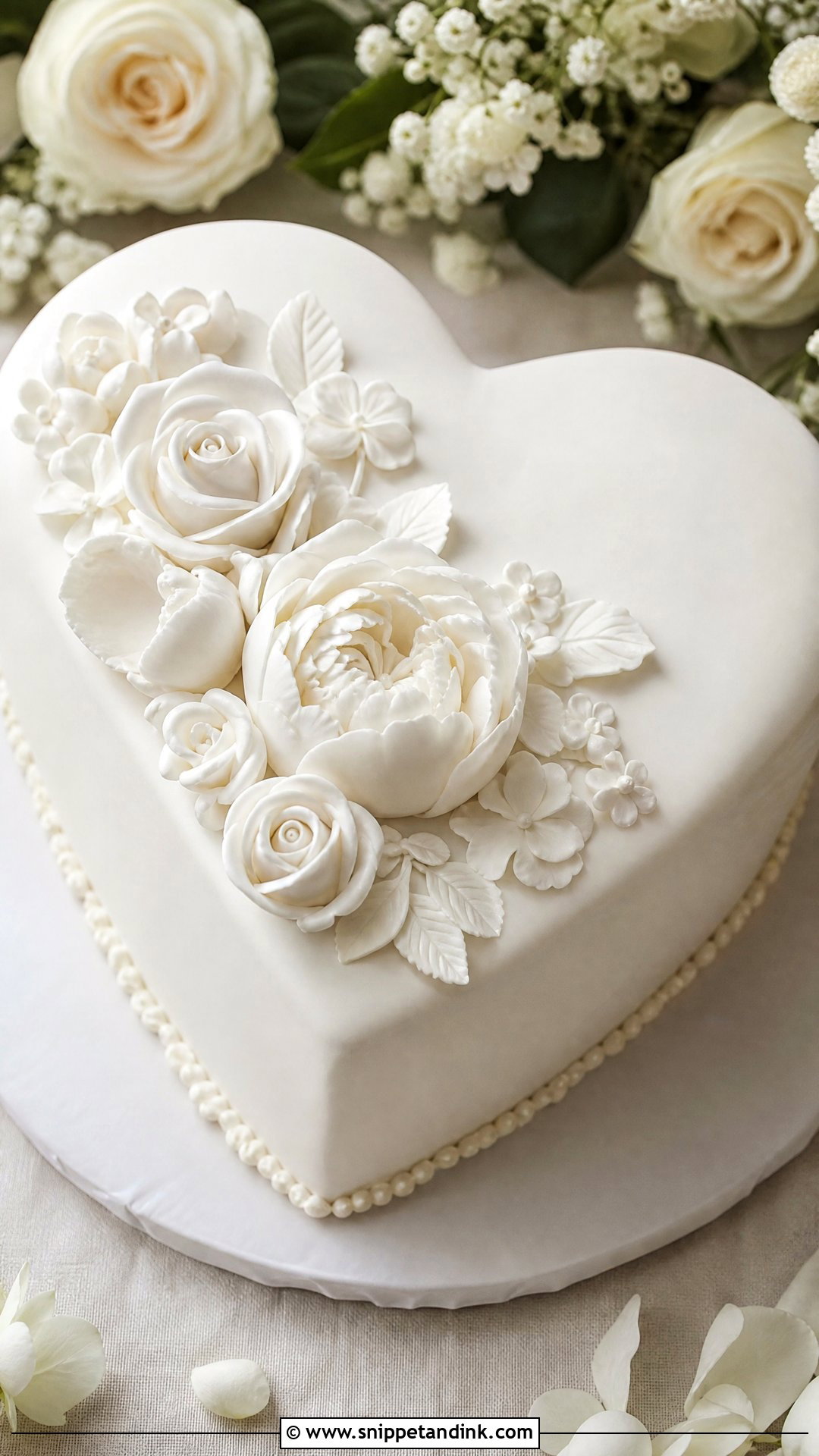 White Heart Wedding Cake With Sugar Flowers - Snippet and Ink - 30 White Heart Cake Ideas for Wedding