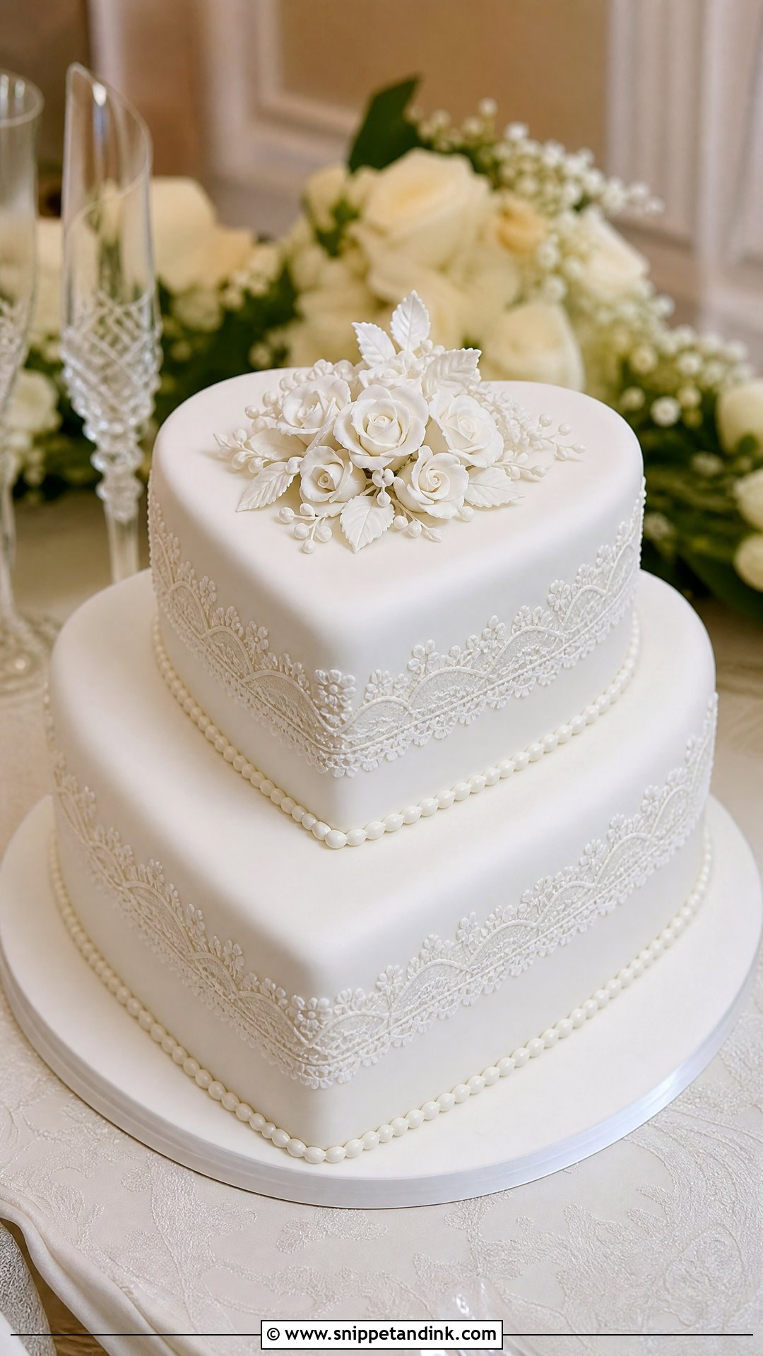 White Heart Wedding Cake With Two Tiers - Snippet and Ink - 30 White Heart Cake Ideas for Wedding