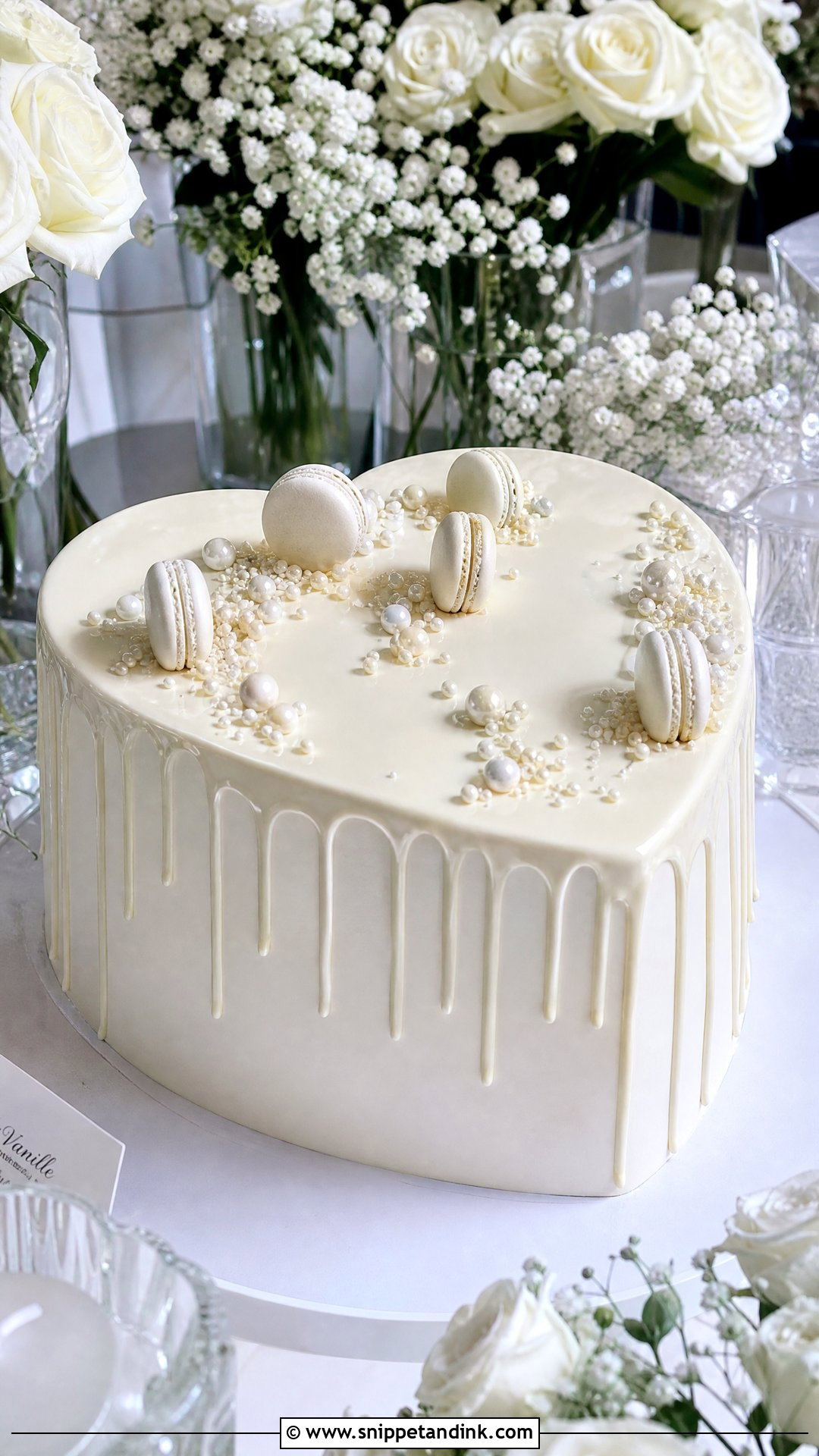 White Heart Wedding Cake With White Chocolate Drip - Snippet and Ink - 30 White Heart Cake Ideas for Wedding