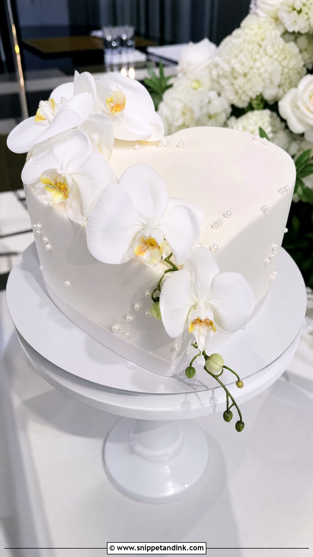 White Heart Wedding Cake With White Orchids - Snippet and Ink - 30 White Heart Cake Ideas for Wedding