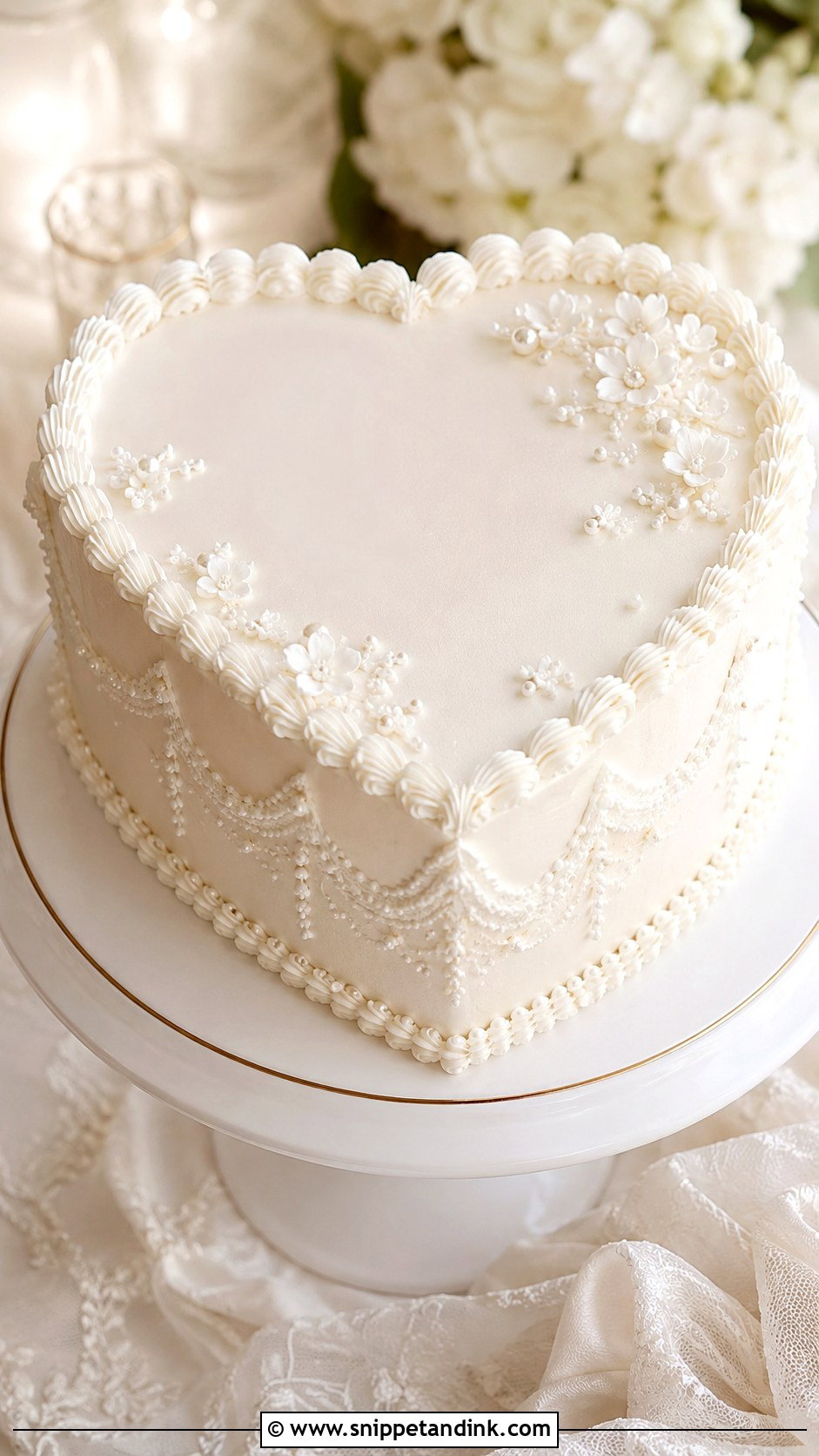 White Heart Wedding Cake - Snippet and Ink - 20 Heart Wedding Cake Ideas
