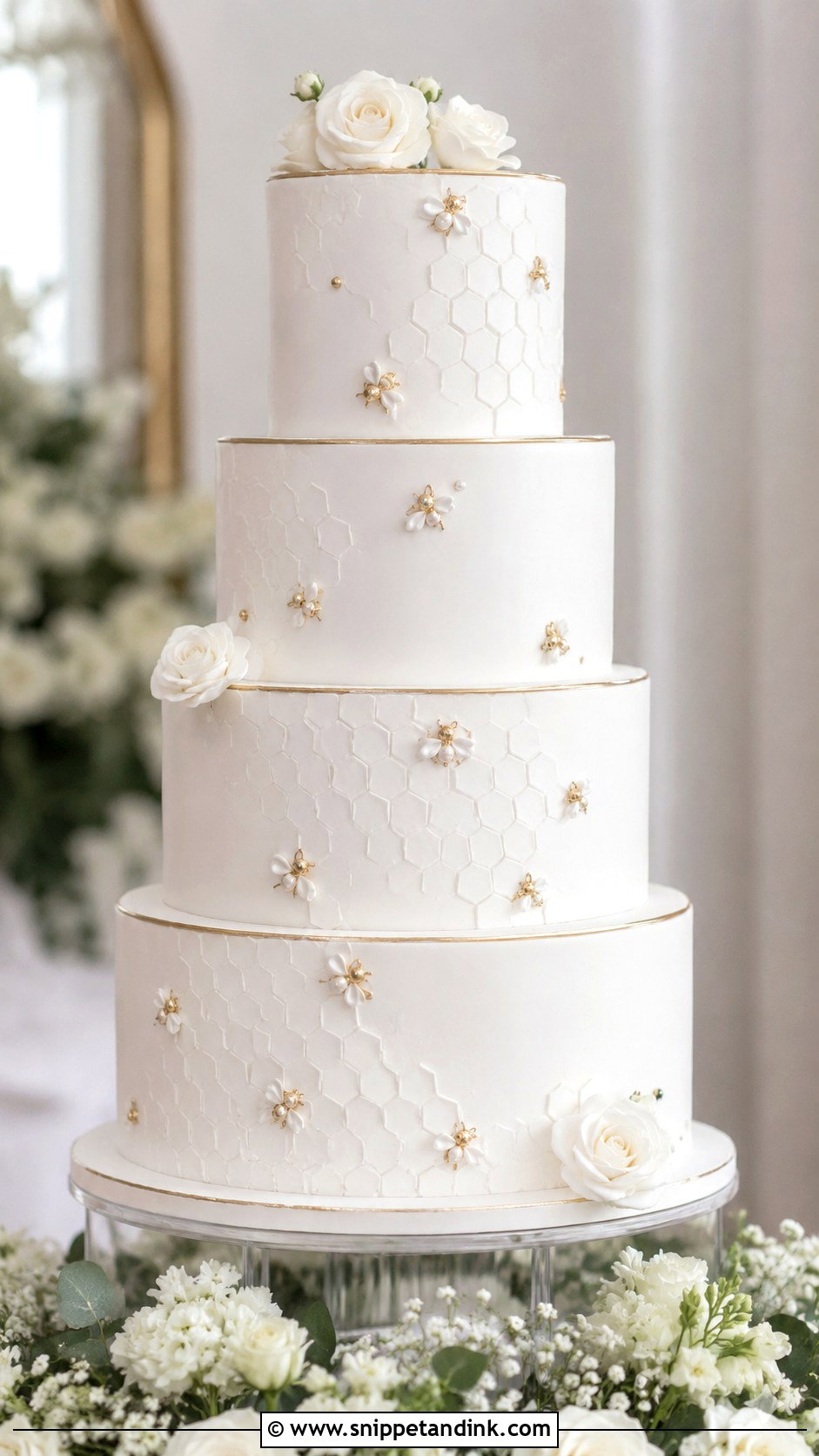 White Honey Bee Wedding Cake - Snippet and Ink - 20 Honey Bee Cake Design Ideas for Wedding