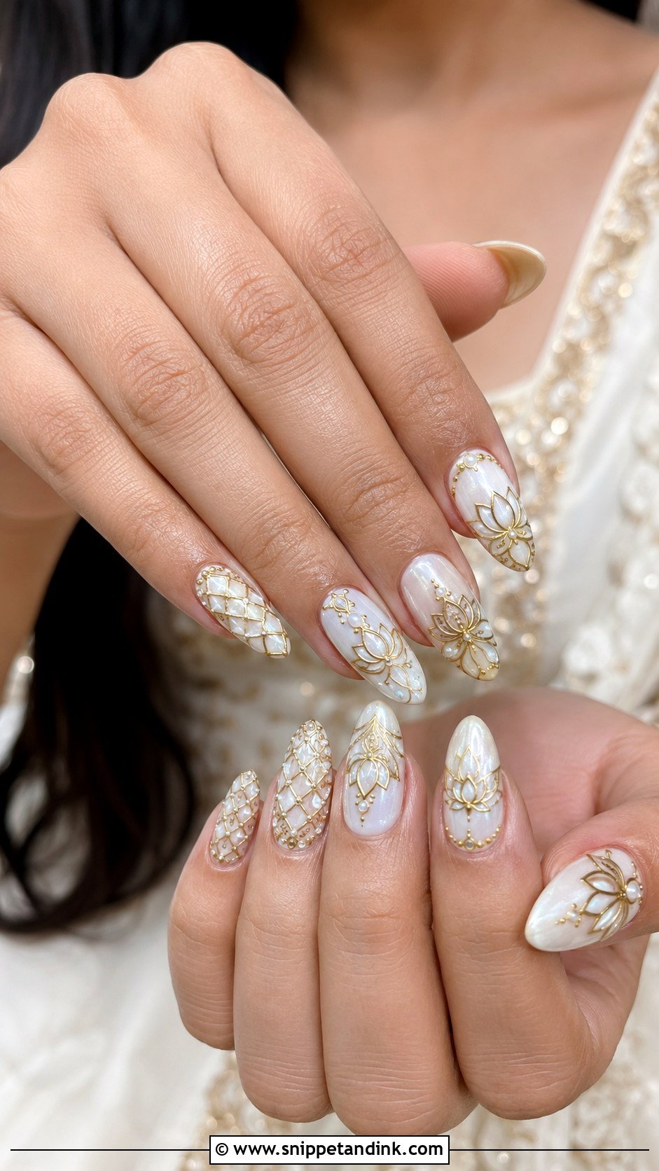 White Indian Bridal Nail Extensions - Snippet and Ink - 20 Indian Bridal Nail Extension Designs