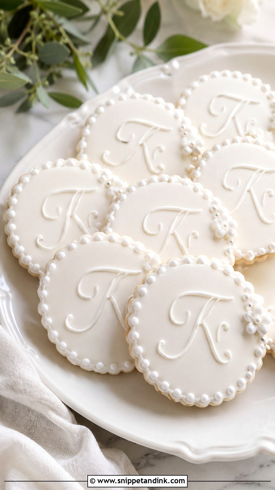 White Initial Wedding Cookies - Snippet and Ink - 20 Initial Wedding Cookies