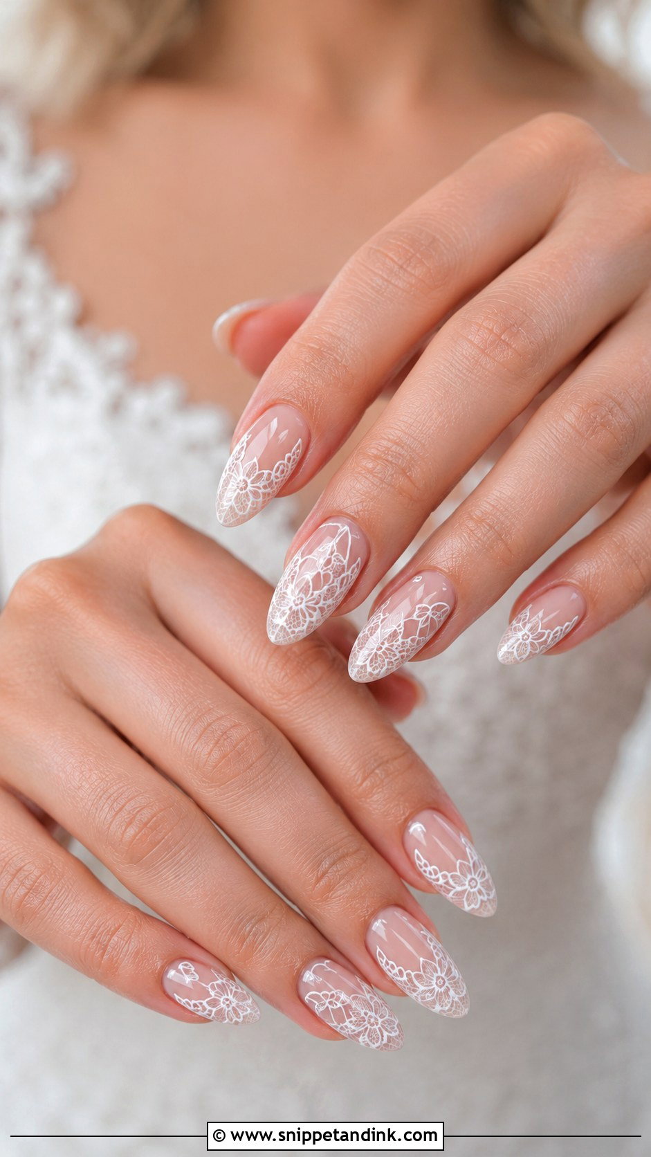 White Lace Bridal Nail Extensions - Snippet and Ink - 30 Bridal Nail Extension Designs