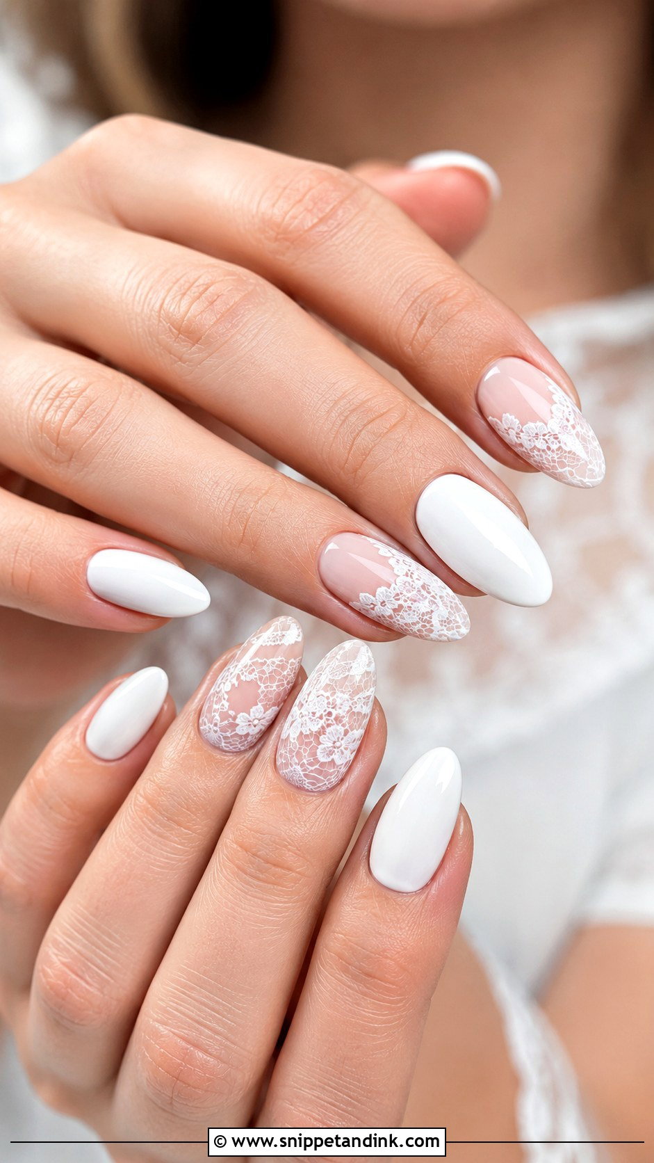 White Lace Bridal Nails - Snippet and Ink - 20 White Nails for the Bride Wedding