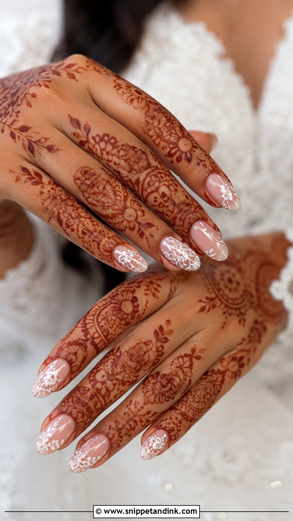 White Lace Bridal Nails With Mehendi - Snippet and Ink - 20 Bridal Nails with Mehendi