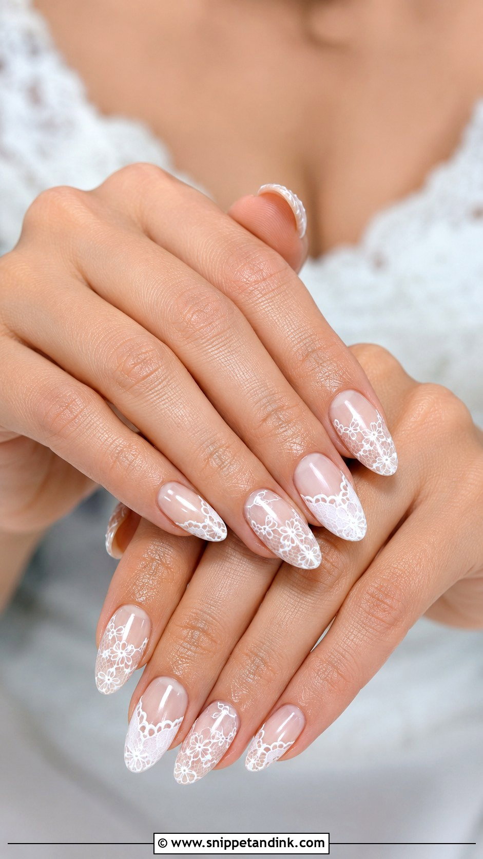 White Lace Bridal Nails - Snippet and Ink - 20 Lace Bridal Nails