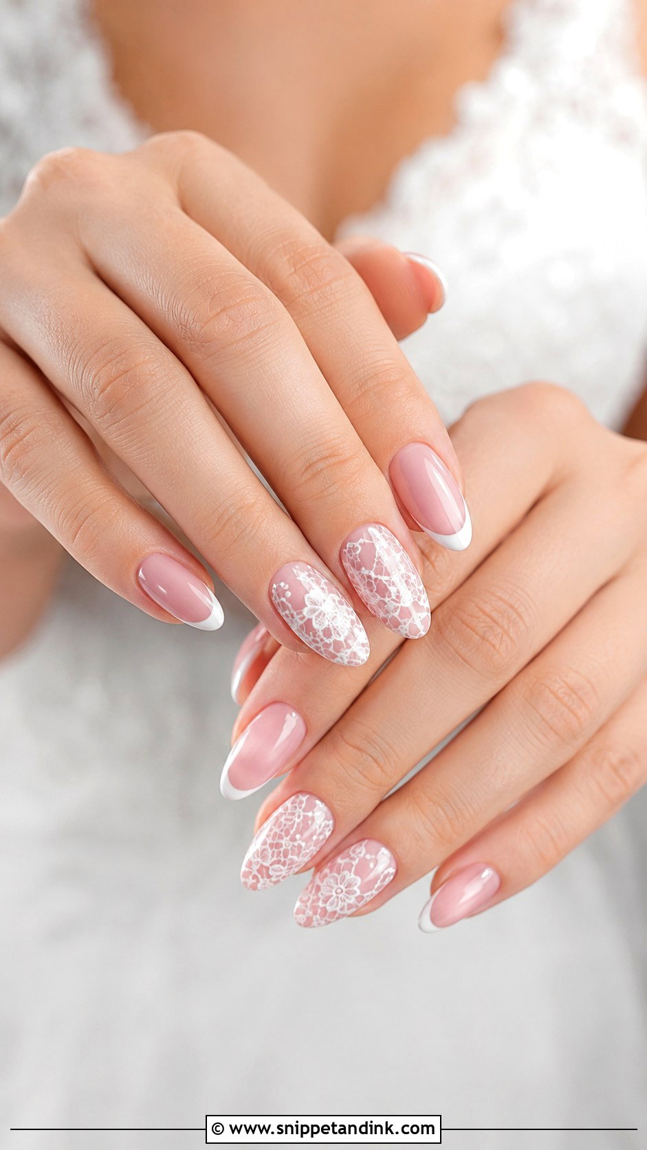 White Lace Pink Bridal Wedding Nails - Snippet and Ink - 20 Elegant White Pink Bridal Wedding Nails