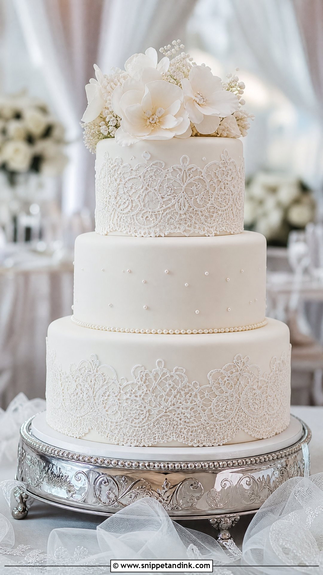 White Lace Wedding Cake - Snippet and Ink - 25 White Wedding Cake Ideas