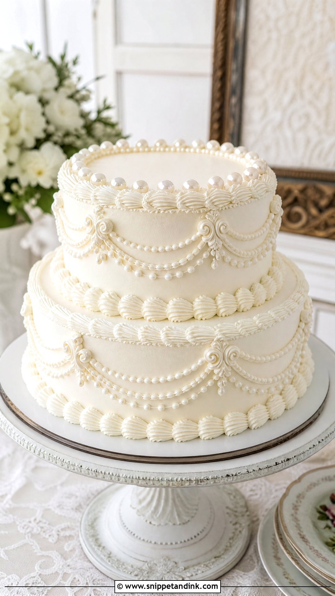 White Lambeth Wedding Cake - Snippet and Ink - 25 White Wedding Cake Ideas