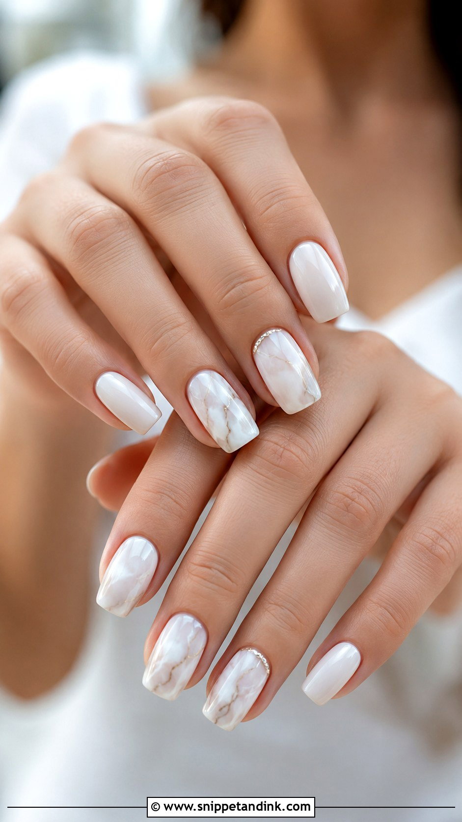 White Marble Bridal Nails - Snippet and Ink - 20 White Nails for the Bride Wedding