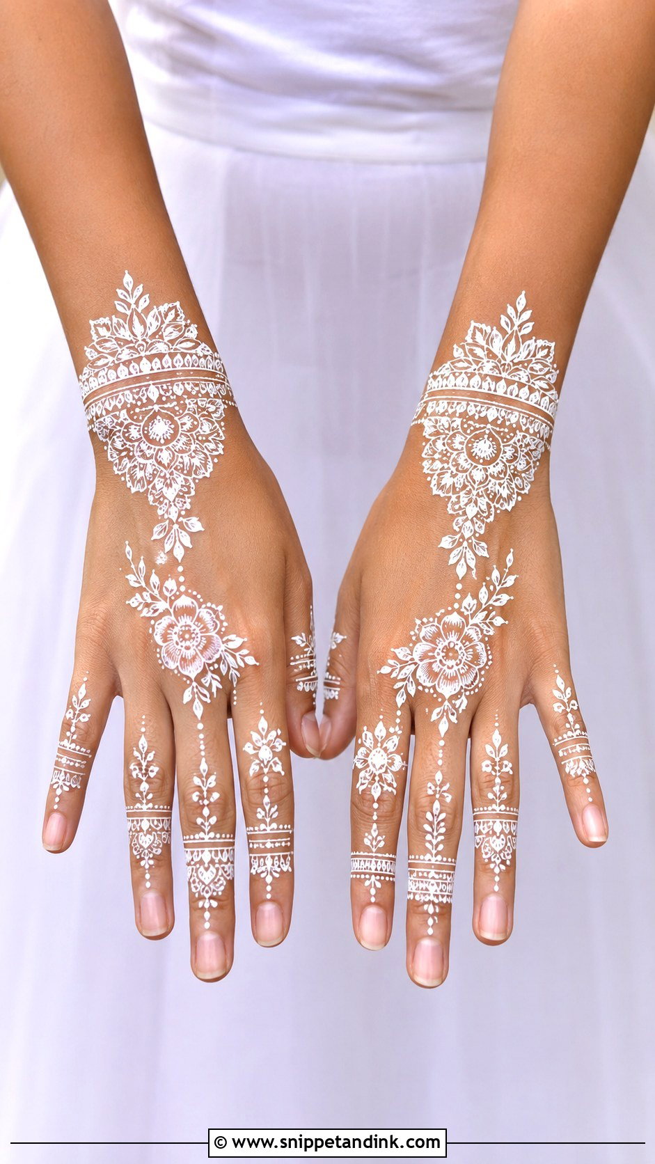 White Mehndi Design For Back Hand - Snippet and Ink - 35 Mehndi Designs Book