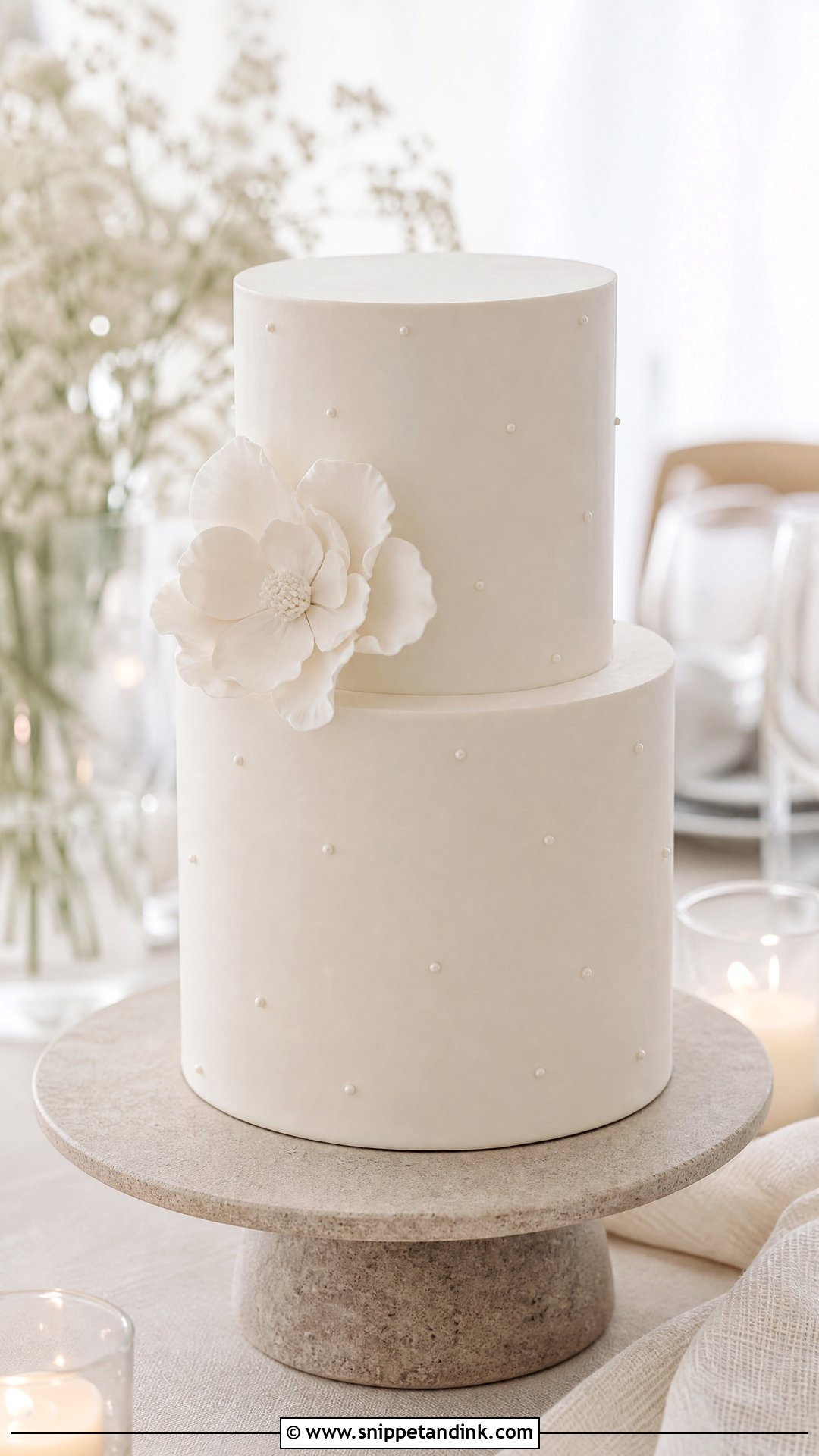 White Minimalist Wedding Cake - Snippet and Ink - 25 White Wedding Cake Ideas