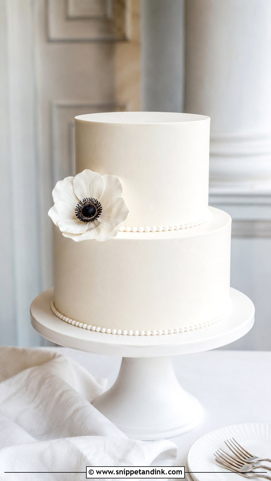 White Minimalist Wedding Cake - Snippet and Ink - 20 White Frosted Cake Ideas for Wedding