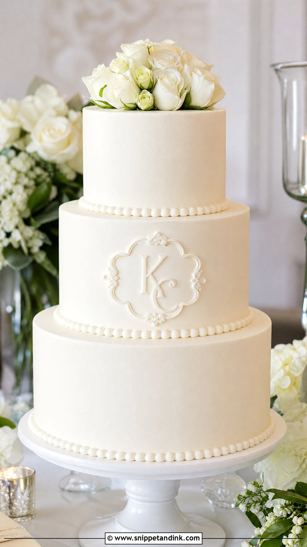 White Monogram Wedding Cake - Snippet and Ink - 30 White Cakes for Wedding