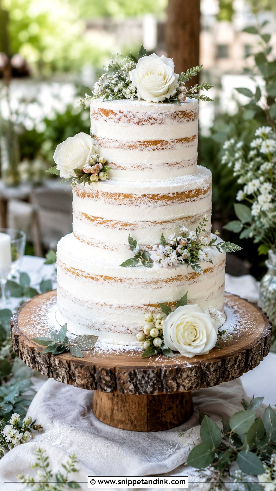 White Naked Wedding Cake - Snippet and Ink - 20 White Frosted Cake Ideas for Wedding