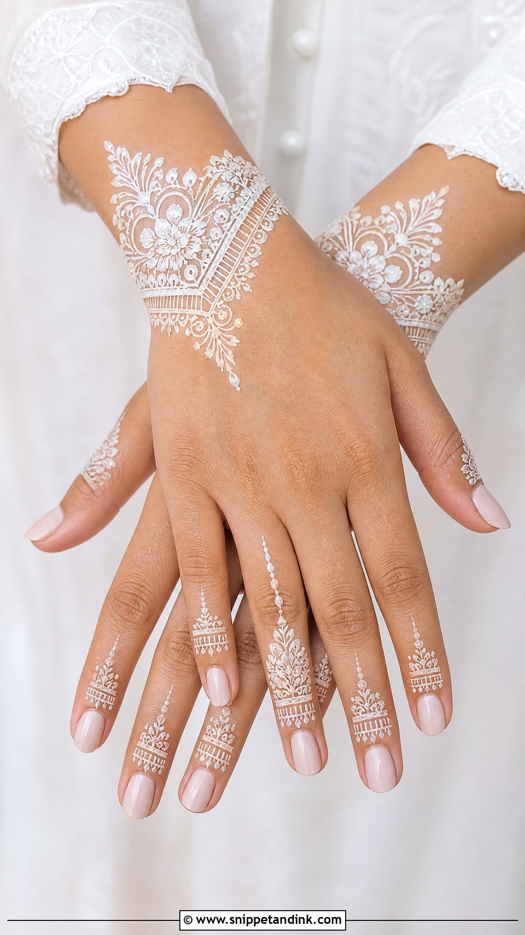 White Nikah Mehndi Design - Snippet and Ink - 25 Nikah Mehndi Designs