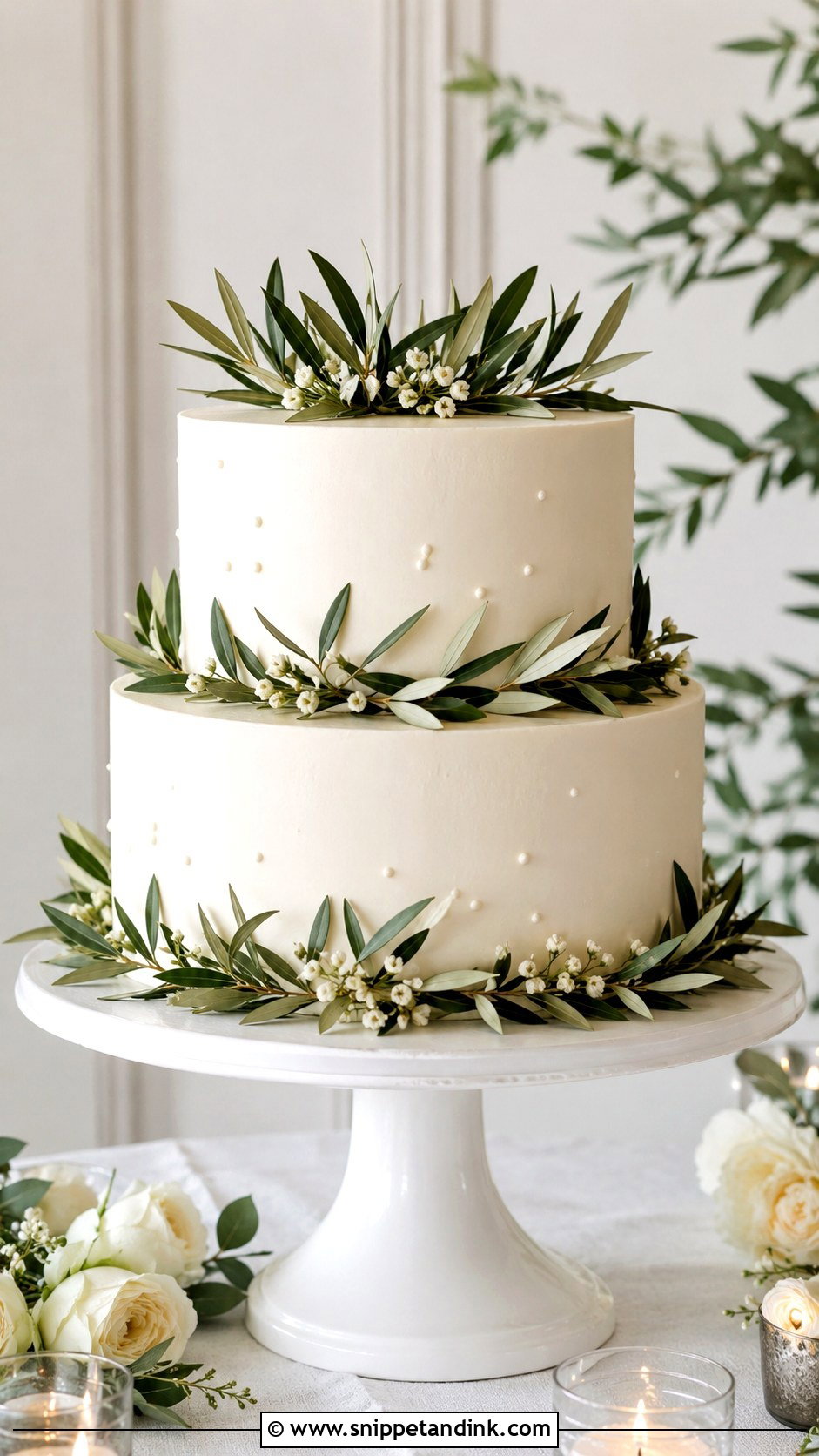 White Olive Leaf Wedding Cake - Snippet and Ink - 35 Olive Leaf Wedding Cake Ideas