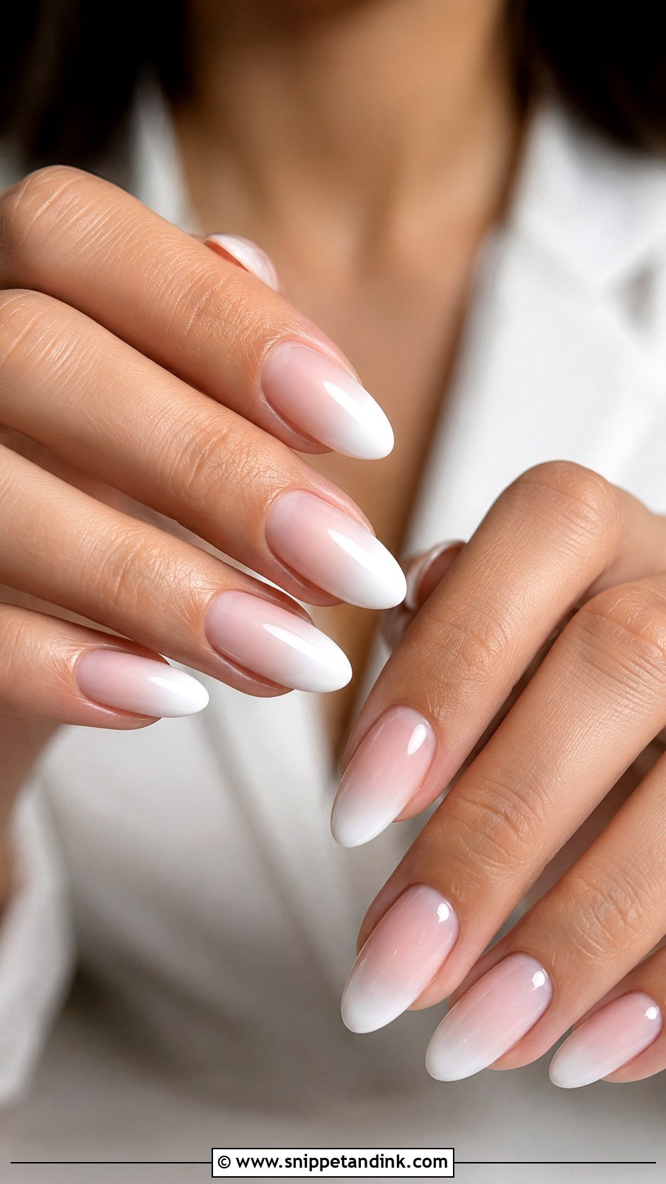 White Ombre Almond Wedding Nails - Snippet and Ink - 20 Almond Wedding Nail Inspo for Bride Ideas