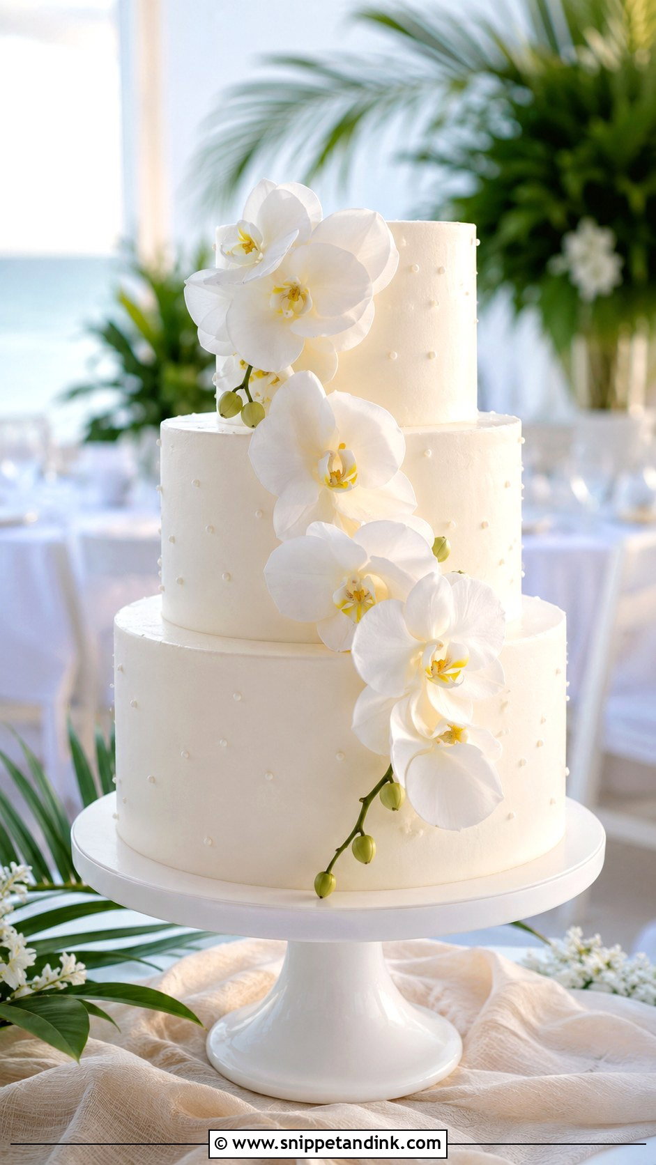 White Orchid Wedding Cake - Snippet and Ink - 20 White Frosted Cake Ideas for Wedding