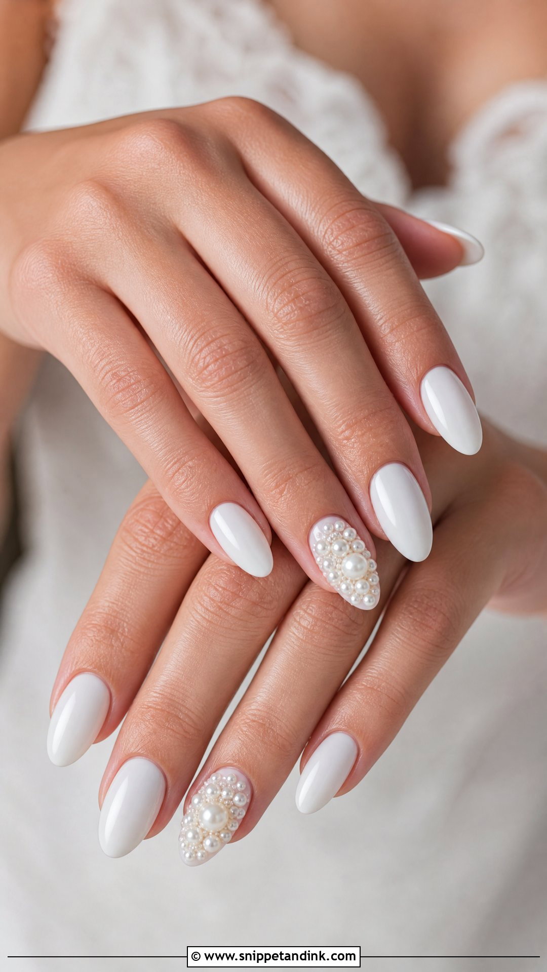 White Pearl Accent Wedding Nails - Snippet and Ink - 25 Wedding Nails with Pearls