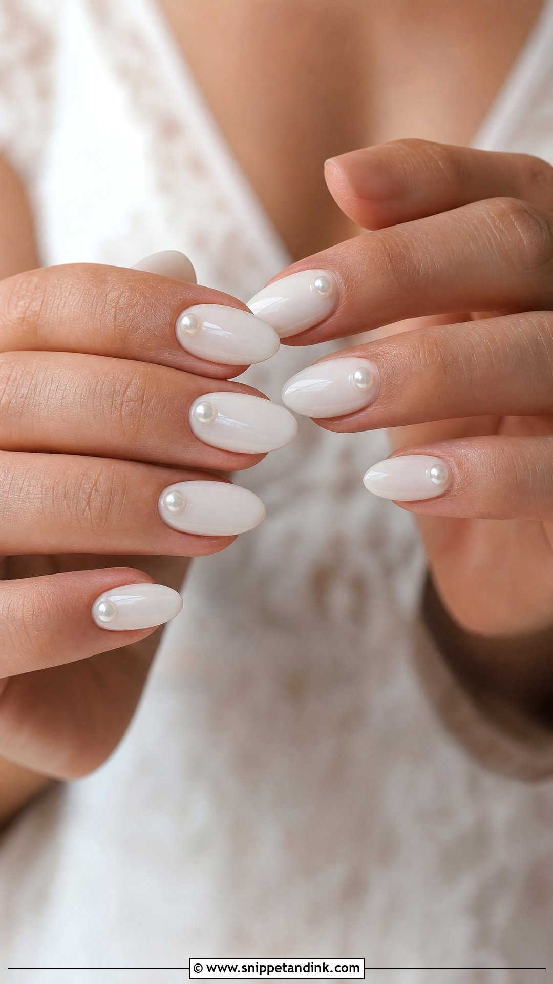 White Pearl Accent Wedding Nails - Snippet and Ink - 25 Elegant White Wedding Nail Art Ideas