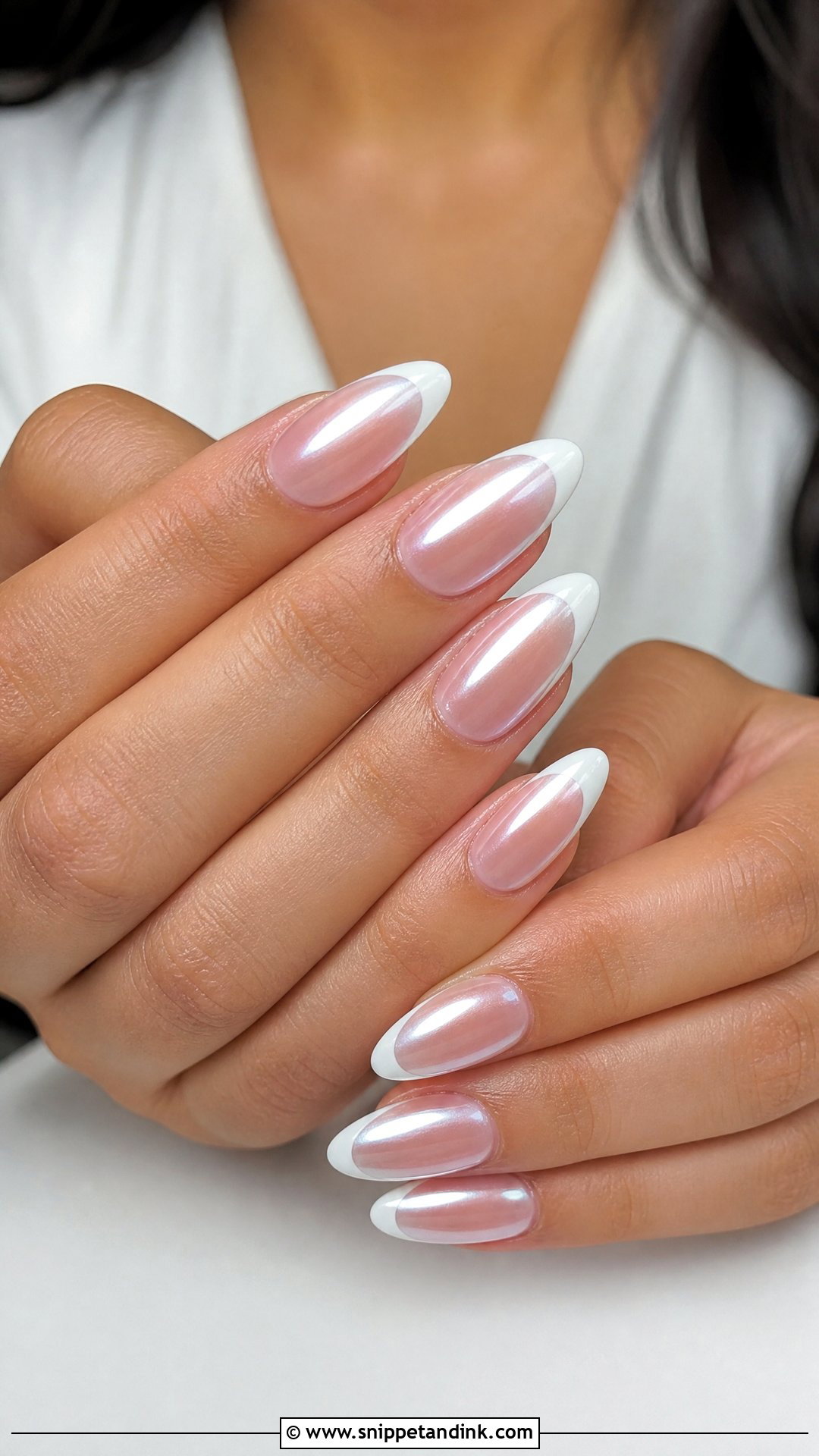 White Pearl Chrome French Nails - Snippet and Ink - 25 White Wedding Nails for Bride