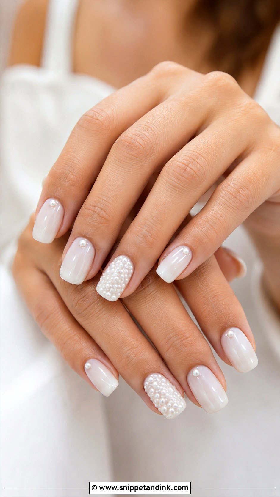 White Pearl Wedding Nails - Snippet and Ink - 20 White Nails for Wedding