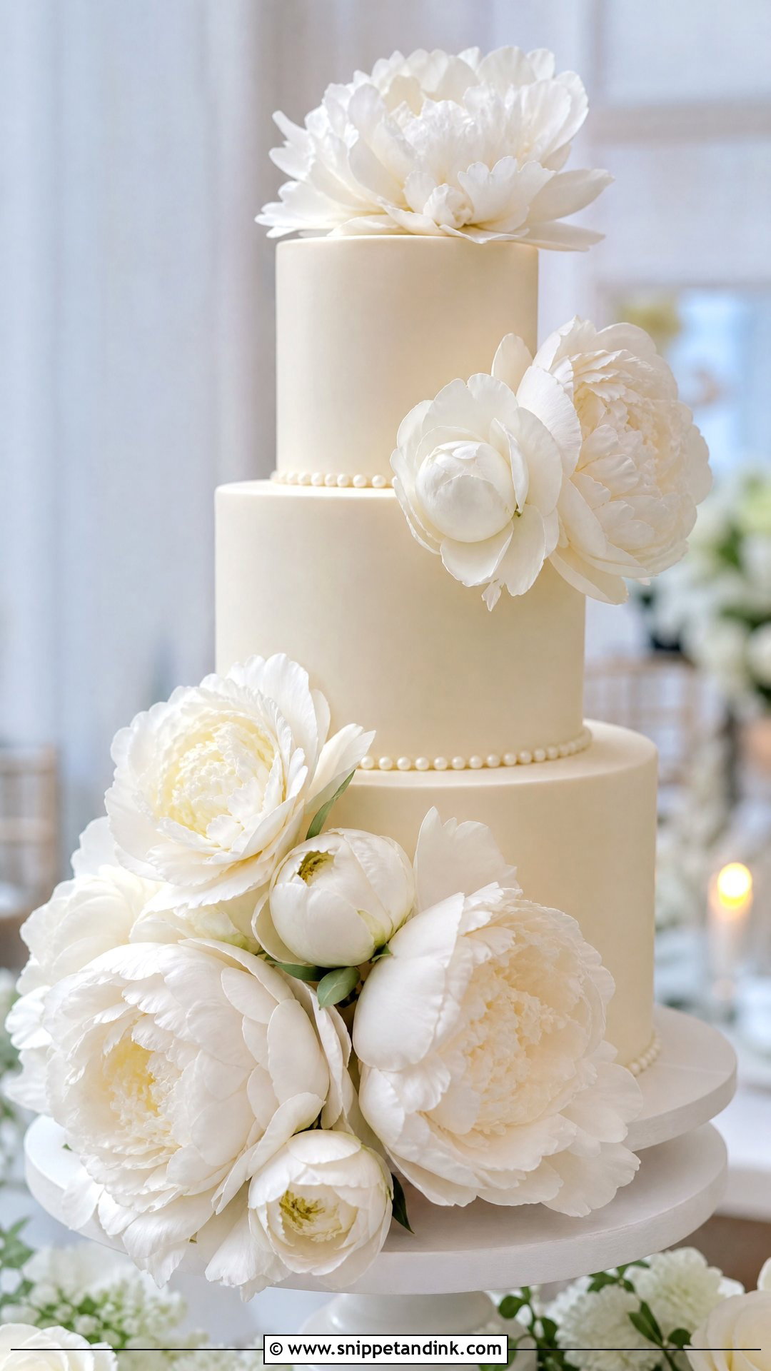 White Peony Wedding Cake - Snippet and Ink - 25 Peony Cake Ideas for Wedding