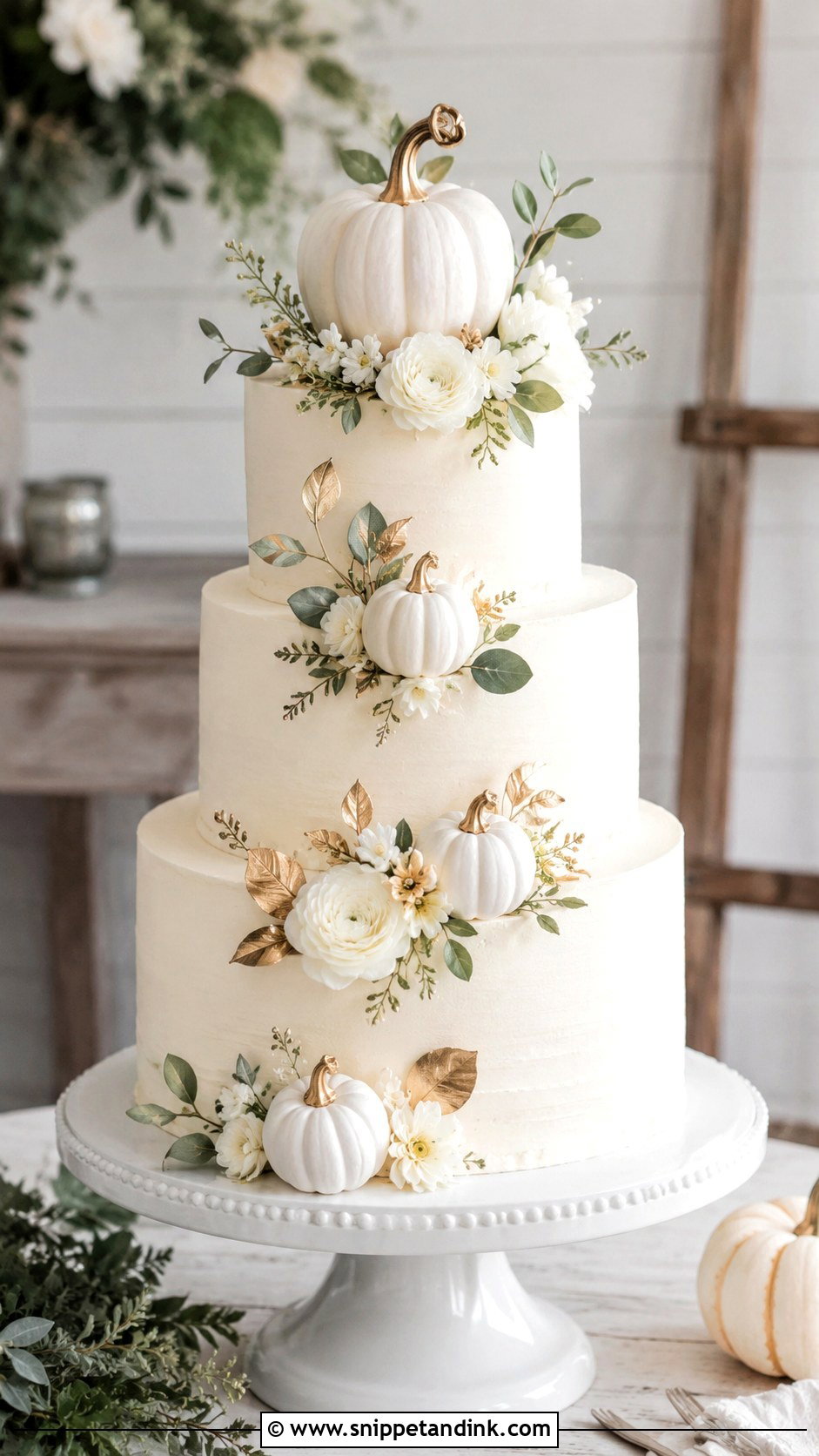 White Pumpkin Wedding Cake - Snippet and Ink - 25 Thanksgiving Wedding Cake Ideas