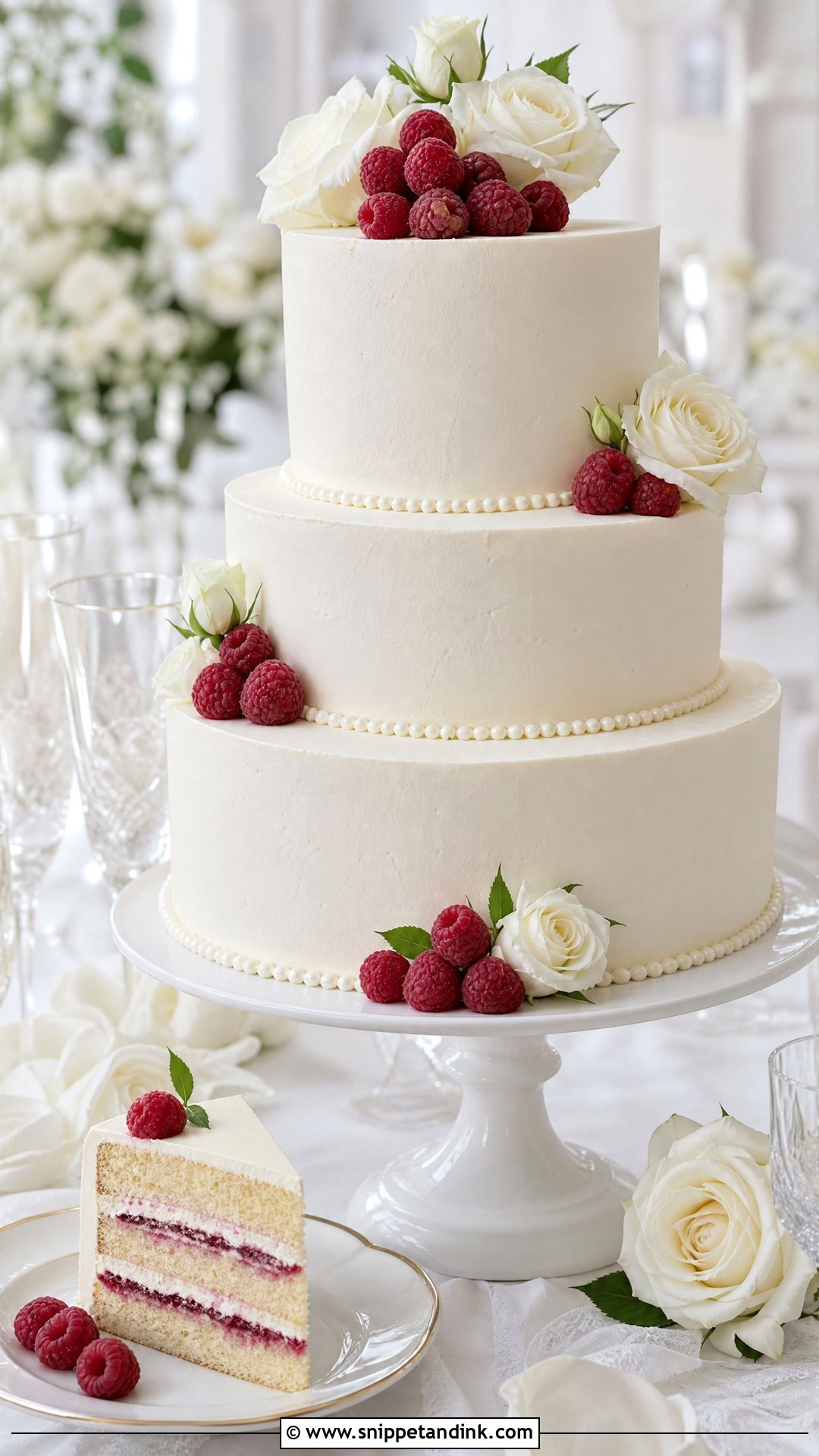 White Raspberry Wedding Cake - Snippet and Ink - 20 Raspberry Wedding Cake Ideas