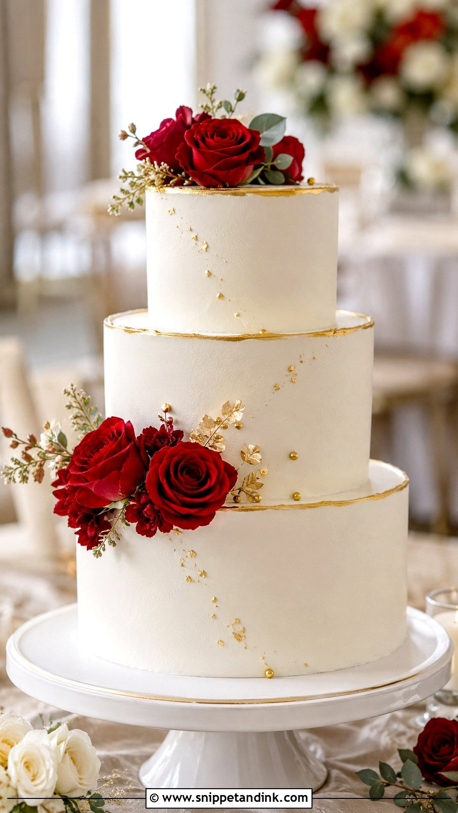 White Red And Gold Wedding Cake - Snippet and Ink - 20 Red and Gold Cakes for Wedding