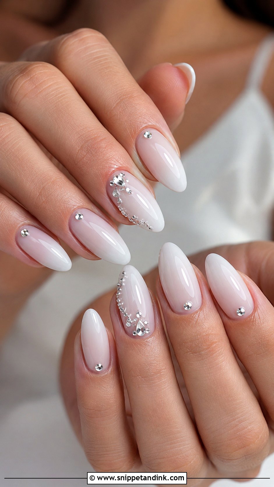 White Rhinestone Bridal Nails - Snippet and Ink - 20 White Nails for the Bride Wedding
