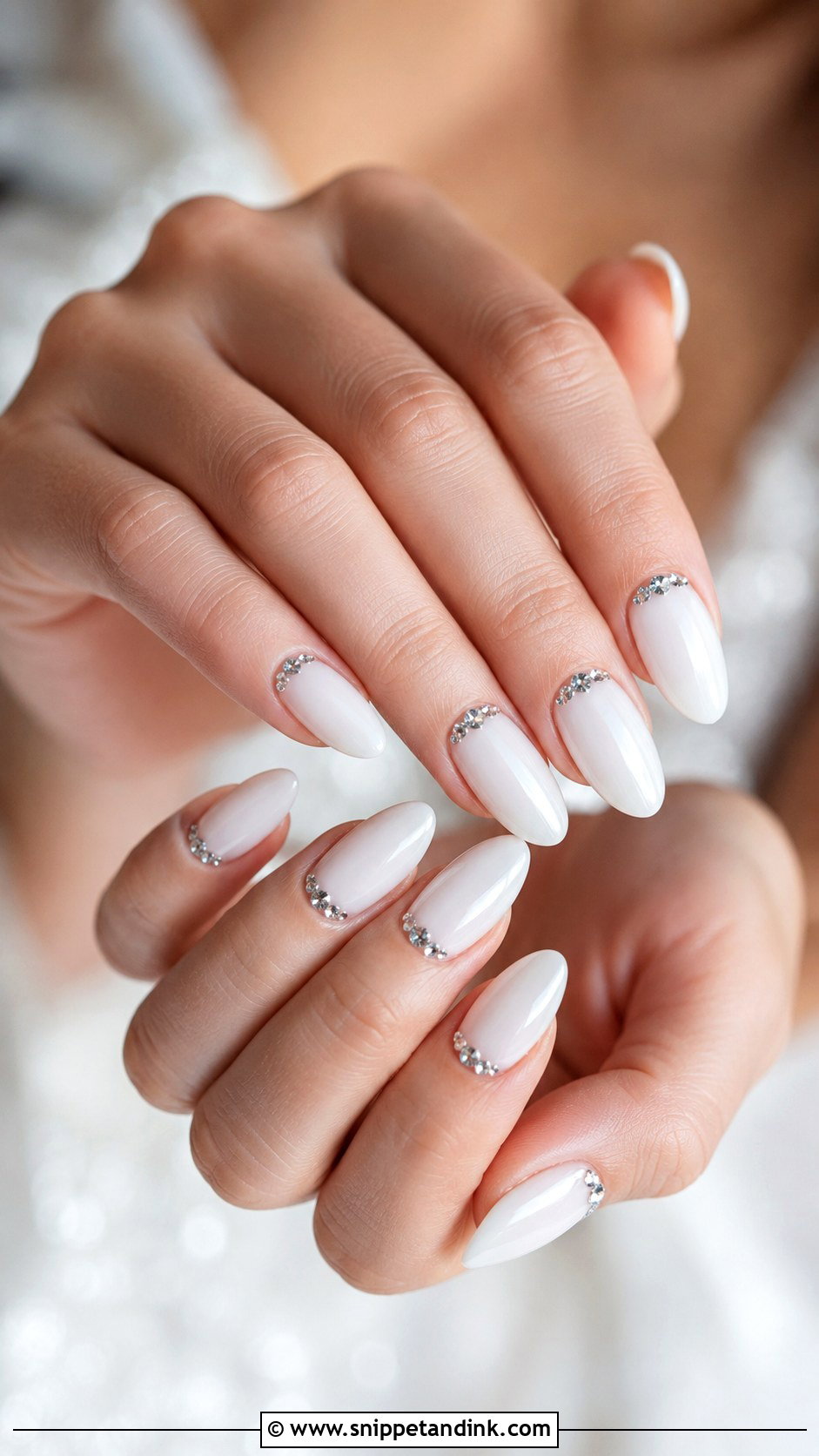 White Rhinestone Bridal Nails - Snippet and Ink - 20 White Bridal Wedding Nails