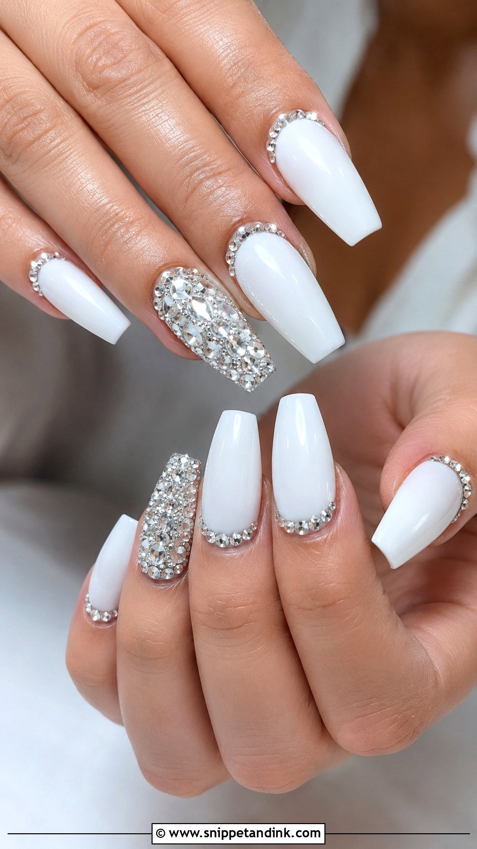 White Rhinestone Wedding Nails - Snippet and Ink - 20 Wedding Nails with Rhinestones