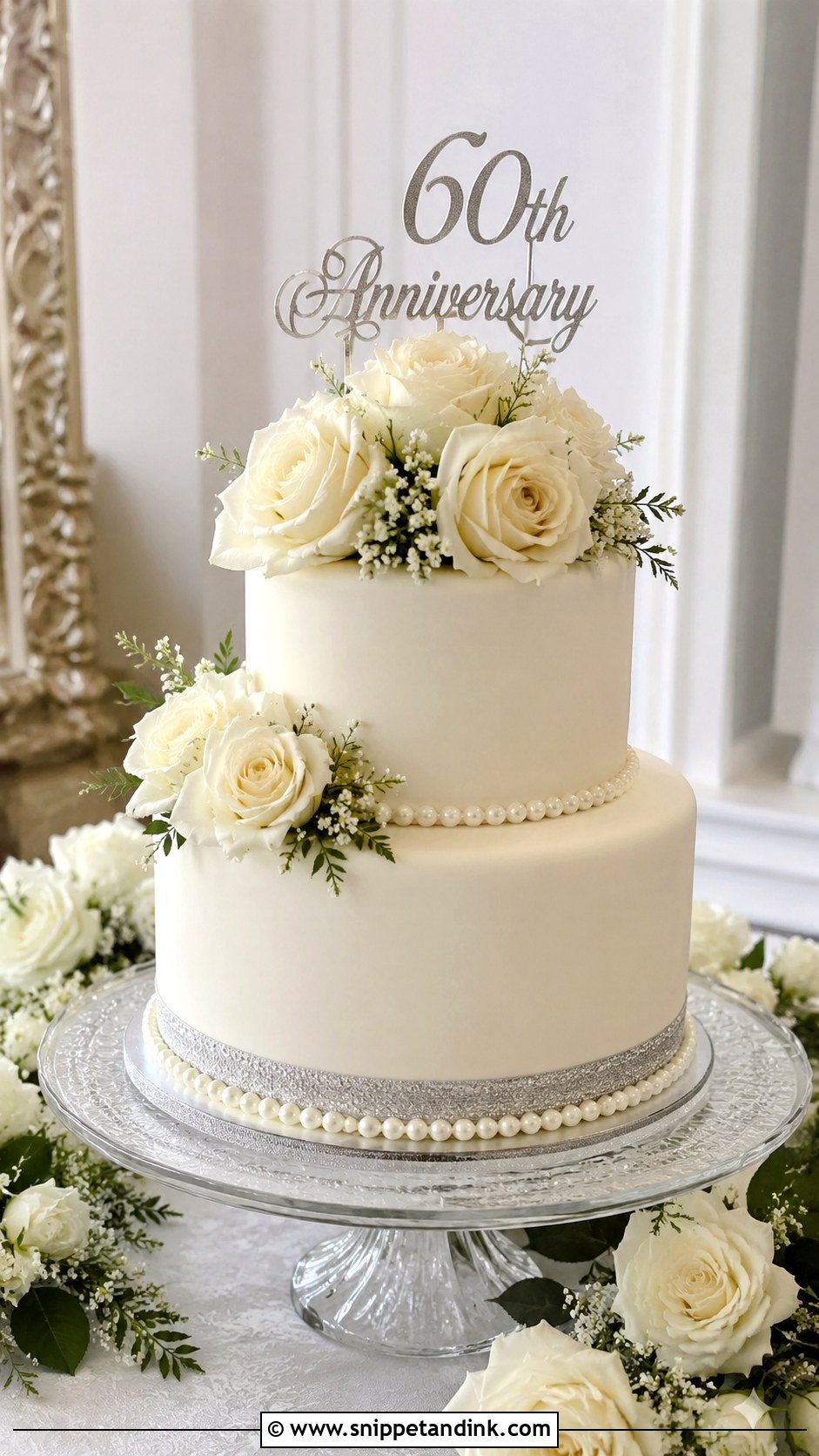 White Rose Anniversary Cake - Snippet and Ink - 20 60th Wedding Anniversary Cakes