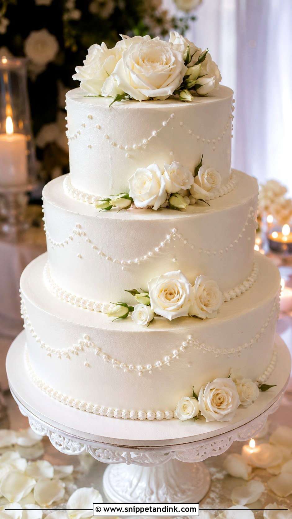 White Rose Wedding Cake - Snippet and Ink - 20 White Frosted Cake Ideas for Wedding