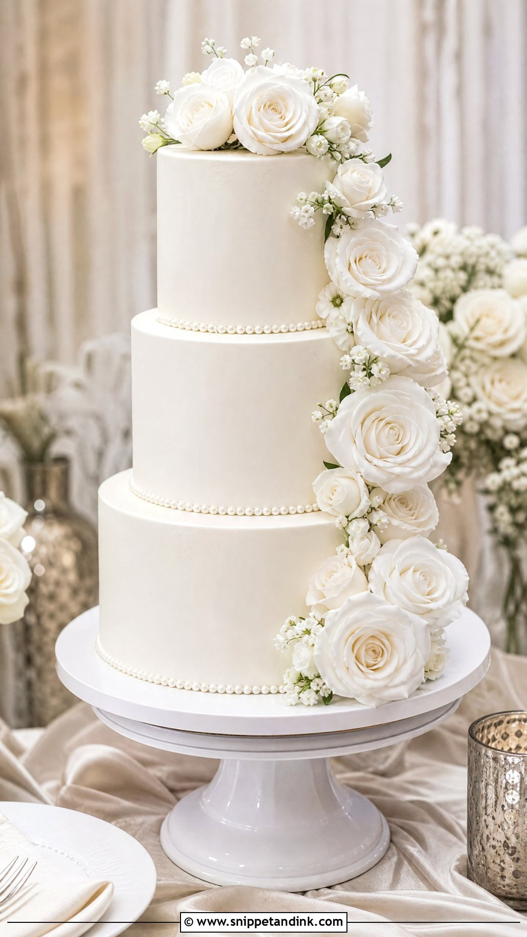 White Rose Wedding Cake - Snippet and Ink - 25 White Wedding Cake Ideas