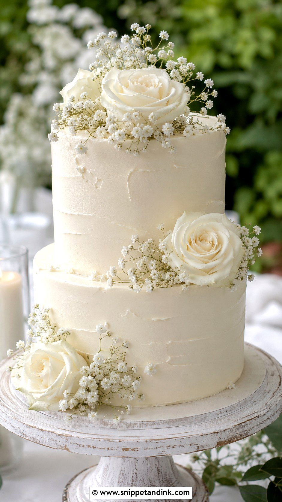 White Rose Wedding Cake With Babys Breath - Snippet and Ink - 20 White Roses Cake Ideas for Wedding